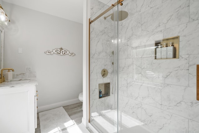 6 Lee Cir, Kent, CT 06757 - full bathroom featuring a marble finish shower, toilet, vanity, and baseboards
