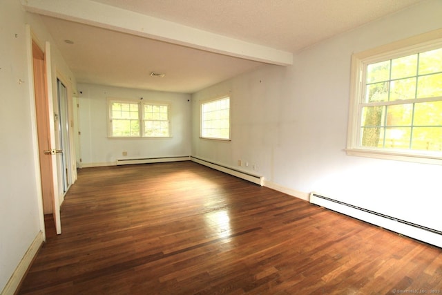 73 Devils Garden Rd, Norwalk, CT 06854 - unfurnished room featuring wood finished floors, a baseboard heating unit, beam ceiling, a baseboard radiator, and baseboards