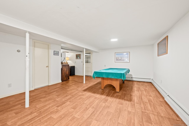 223 Beach Rd, Wolcott, CT 06716 - recreation room featuring billiards table, light wood-style flooring, and baseboard heating