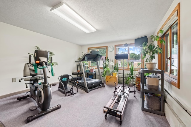 223 Beach Rd, Wolcott, CT 06716 - exercise area featuring a textured ceiling and a baseboard radiator