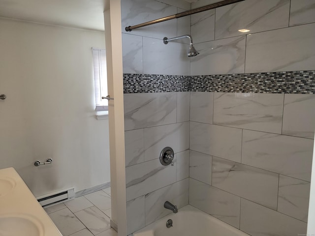 66 Macnamara St, Waterbury, CT 06708 - bathroom with baseboard heating, bathtub / shower combination, and marble finish floors