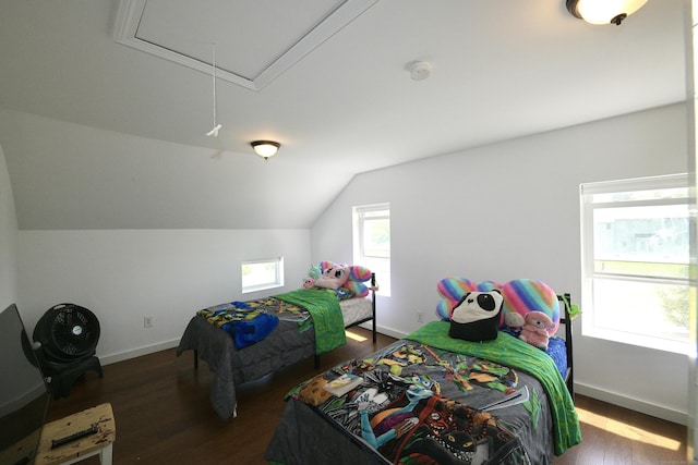 35 Church St, East Windsor, CT 06016 - bedroom with attic access, vaulted ceiling, wood finished floors, and baseboards