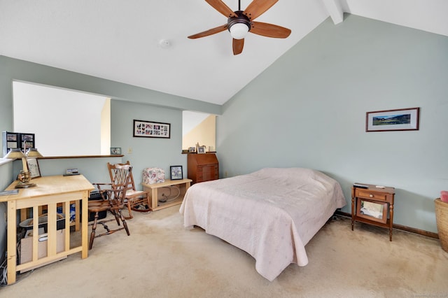 472 Carriage Dr Unit 472, Southington, CT 06489 - bedroom with carpet floors, beamed ceiling, high vaulted ceiling, and ceiling fan
