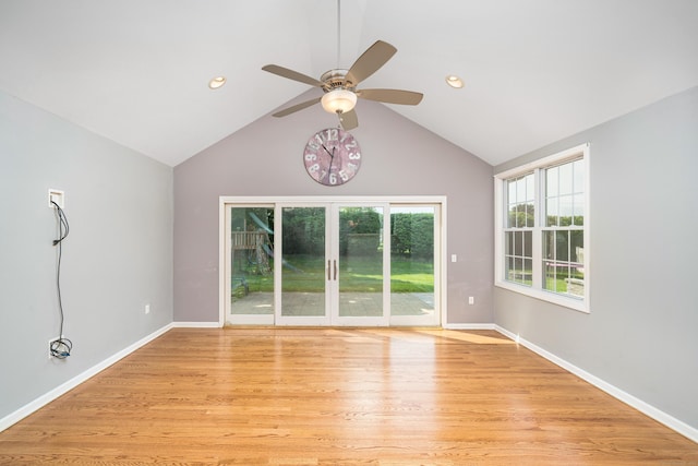 34 Fox Hill Rd, Wethersfield, CT 06109 - unfurnished room with ceiling fan, vaulted ceiling, light wood-type flooring, baseboards, and recessed lighting