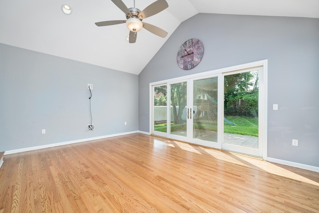 34 Fox Hill Rd, Wethersfield, CT 06109 - unfurnished room featuring high vaulted ceiling, ceiling fan, baseboards, wood finished floors, and recessed lighting