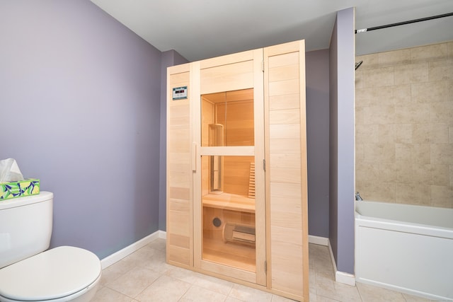 34 Fox Hill Rd, Wethersfield, CT 06109 - bathroom with toilet, tile patterned floors, baseboards, washtub / shower combination, and a sauna
