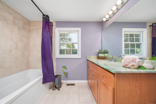 34 Fox Hill Rd, Wethersfield, CT 06109 - full bath featuring tile patterned floors, vanity, shower / bath combo, and baseboards