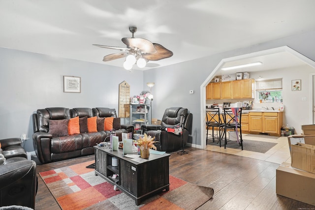 241 Wallace St, New Haven, CT 06511 - living area with light wood-style flooring and a ceiling fan