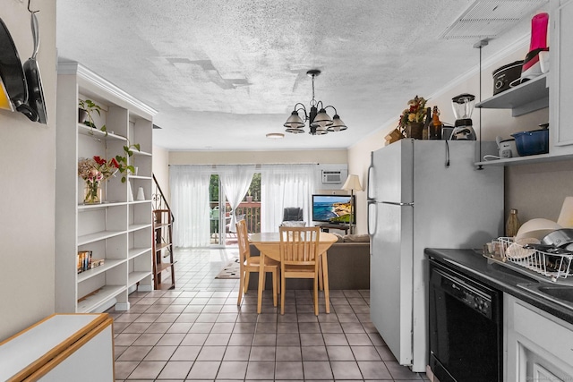32 Anton Rd Apt C, Mansfield, CT 06268 - kitchen featuring dishwasher, open shelves, a chandelier, dark countertops, and a textured ceiling