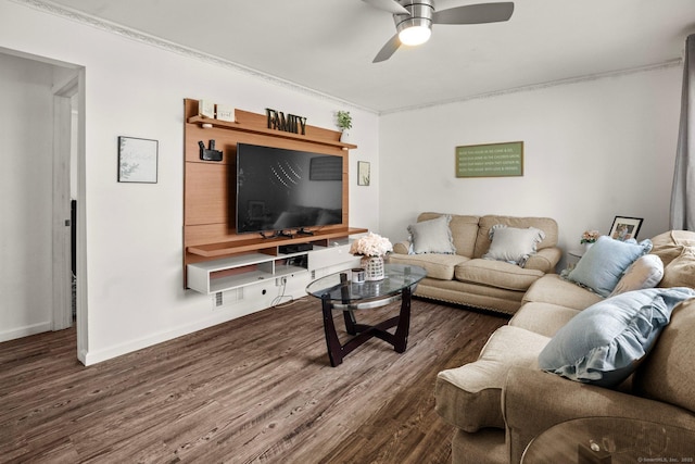 104 Bay Ave, New Britain, CT 06053 - living area with wood finished floors, crown molding, ceiling fan, and baseboards