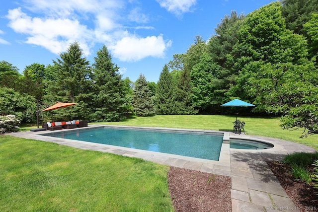 16 Oak Blf, Avon, CT 06001 - swimming pool featuring a lawn, an outdoor hangout area, and a patio area