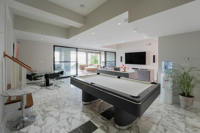 5050 Main St, Stratford, CT 06614 - game room featuring billiards table, light marble finish flooring, and recessed lighting