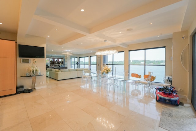 5050 Main St, Stratford, CT 06614 - community lobby featuring beam ceiling, recessed lighting, coffered ceiling, and a water view
