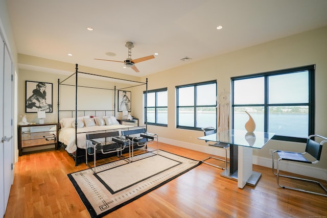 5050 Main St, Stratford, CT 06614 - bedroom featuring wood finished floors, recessed lighting, baseboards, and a ceiling fan