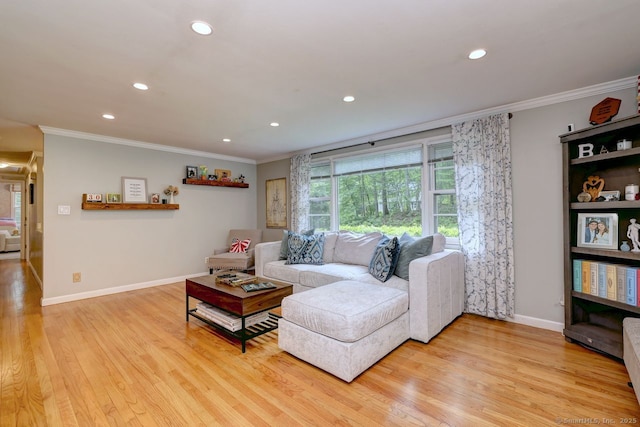 9 Honey Ln, Newtown, CT 06482 - living area featuring recessed lighting, crown molding, wood finished floors, and baseboards