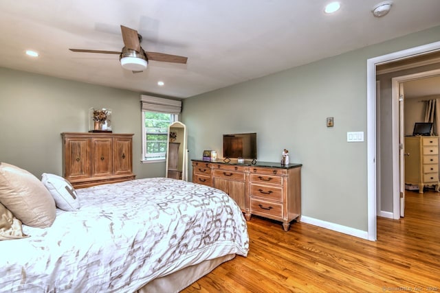 9 Honey Ln, Newtown, CT 06482 - bedroom with light wood-style flooring, recessed lighting, baseboards, and a ceiling fan