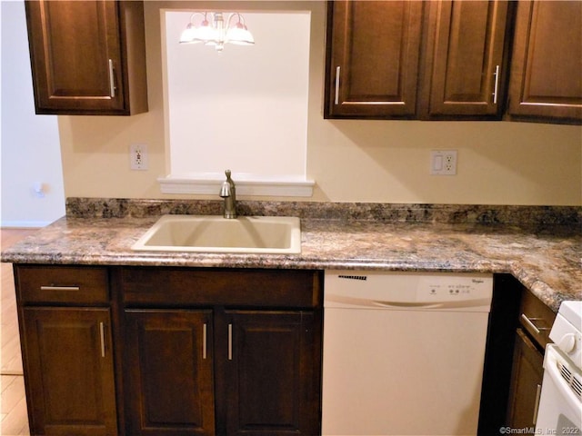 18 Greenview Ln Unit 18, Milford, CT 06461 - kitchen featuring dishwasher, dark brown cabinets, stove, and a chandelier