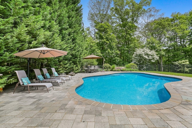 110 Florence Ln, Fairfield, CT 06824 - view of pool with a patio area, view of scattered trees, and outdoor dining area