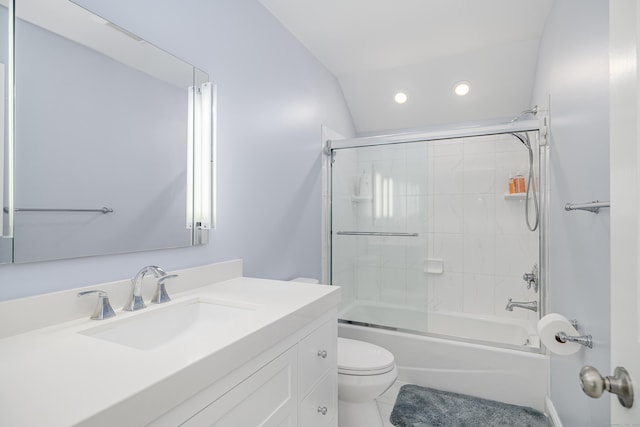101 Railtree Hill Rd, Woodbury, CT 06798 - bathroom featuring toilet, vanity, recessed lighting, shower / bath combination with glass door, and tile patterned flooring