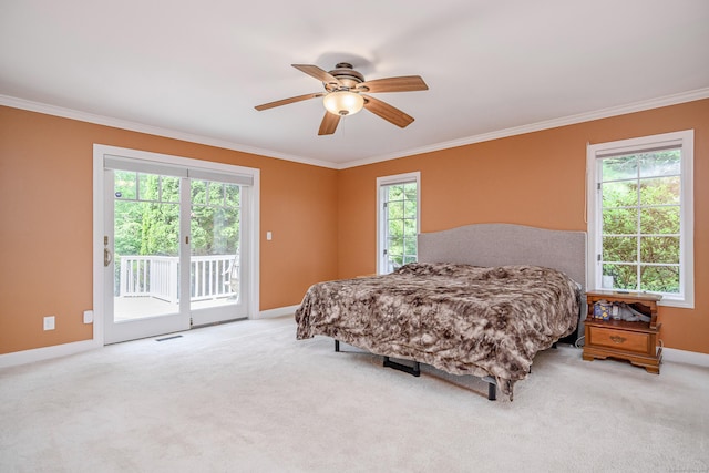 101 Railtree Hill Rd, Woodbury, CT 06798 - bedroom featuring ornamental molding, access to outside, carpet floors, baseboards, and a ceiling fan