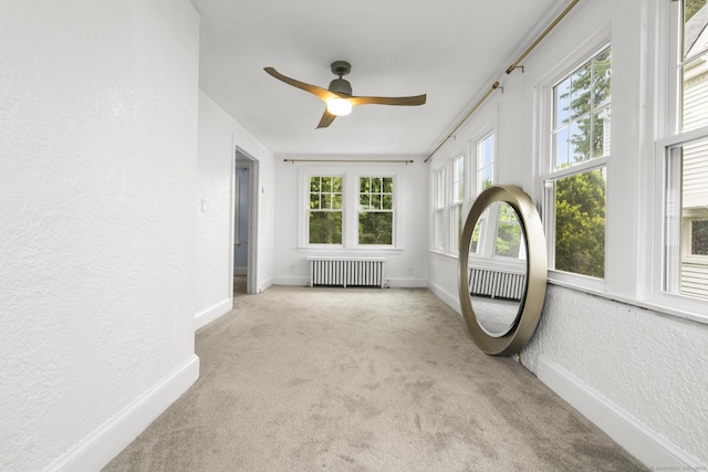 1897 Stanley St, New Britain, CT 06053 - unfurnished sunroom with radiator heating unit, a textured wall, carpet, and baseboards