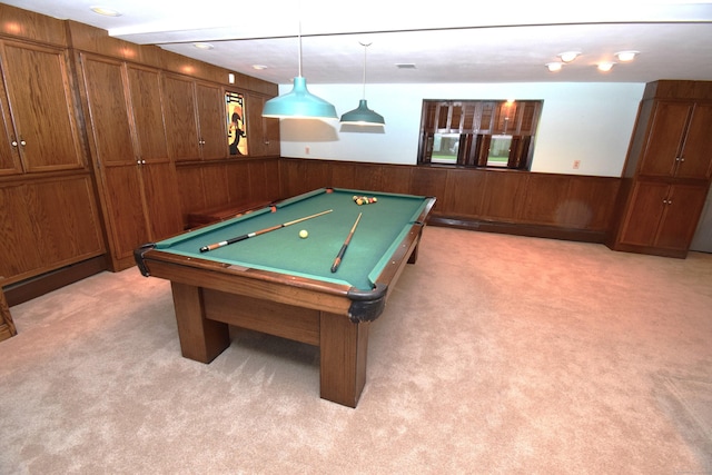 15 Valley Brook Rd, Branford, CT 06405 - game room with light carpet, billiards table, wainscoting, and wooden walls