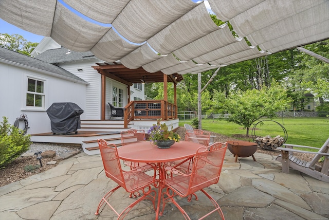 131 Elm St, Guilford, CT 06437 - view of patio featuring a deck, a grill, and outdoor dining area