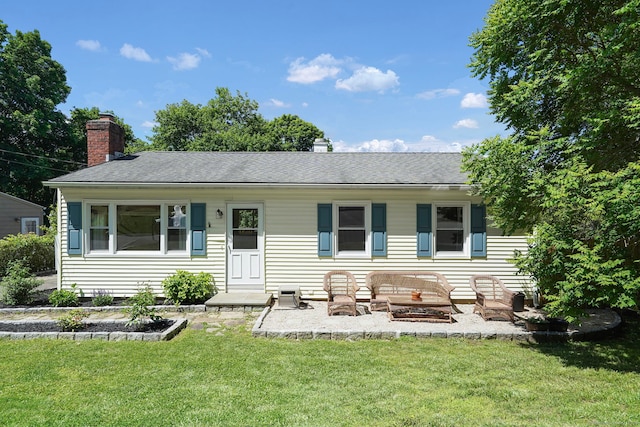 9 Waterhorse Brook Dr, Bethel, CT 06801 - view of front of home with a front yard, a chimney, and roof with shingles