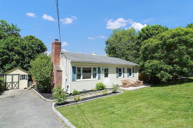 9 Waterhorse Brook Dr, Bethel, CT 06801 - ranch-style home featuring a chimney, a front lawn, and a shingled roof