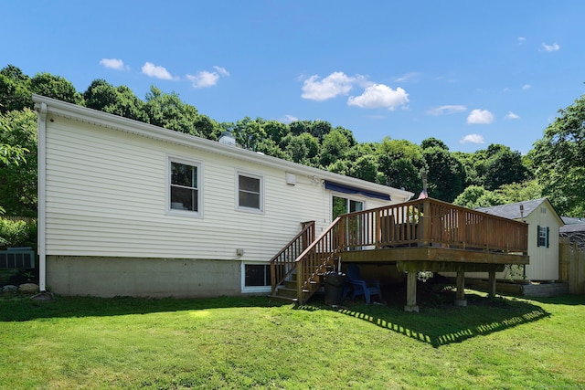 9 Waterhorse Brook Dr, Bethel, CT 06801 - back of house featuring a wooden deck, a lawn, and stairway