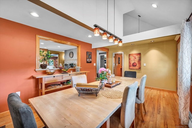 70 Birchwood Dr, Middletown, CT 06457 - dining room featuring light wood-style flooring, recessed lighting, baseboards, and high vaulted ceiling