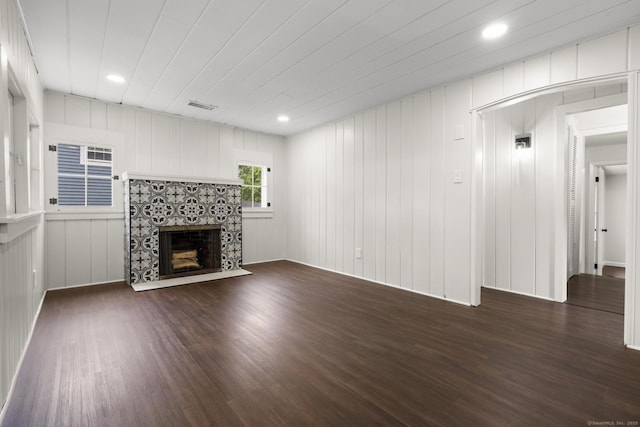 30 Buena Vista St, Farmington, CT 06085 - unfurnished living room featuring a fireplace, dark wood finished floors, and recessed lighting