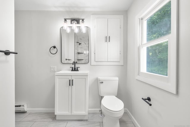 30 Buena Vista St, Farmington, CT 06085 - full bath with baseboard heating, vanity, toilet, baseboards, and a shower
