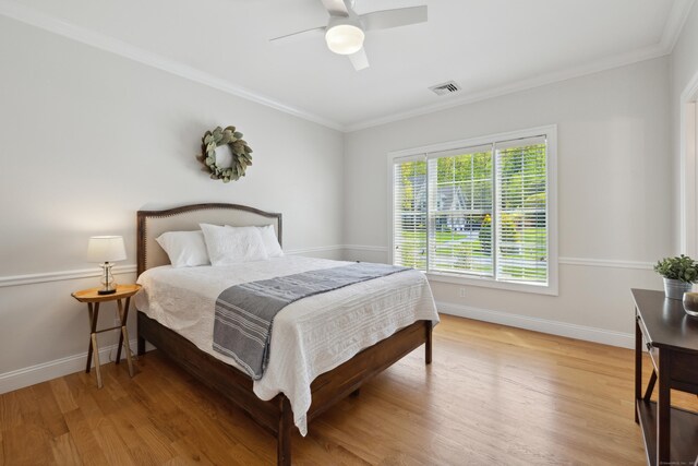 35 Bart Dr, Canton, CT 06019 - bedroom featuring baseboards, wood finished floors, crown molding, and a ceiling fan