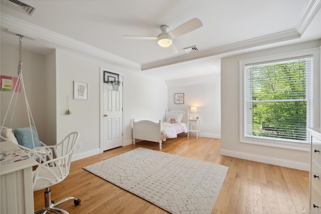 35 Bart Dr, Canton, CT 06019 - bedroom with ornamental molding, baseboards, light wood-style flooring, and ceiling fan
