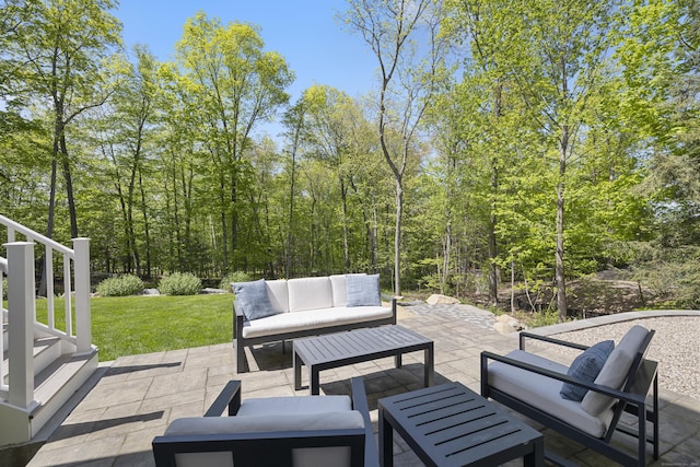 35 Bart Dr, Canton, CT 06019 - view of patio / terrace featuring an outdoor hangout area and a forest view