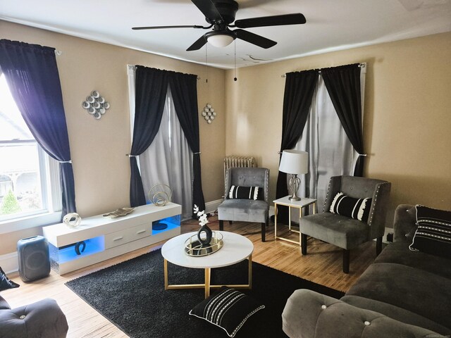 80 N St, Windham, CT 06226 - living area featuring ceiling fan, wood finished floors, and baseboards