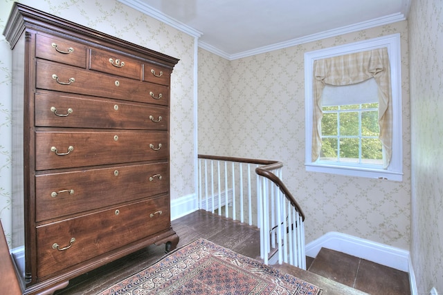 587 Carter St, New Canaan, CT 06840 - stairs featuring baseboards and crown molding