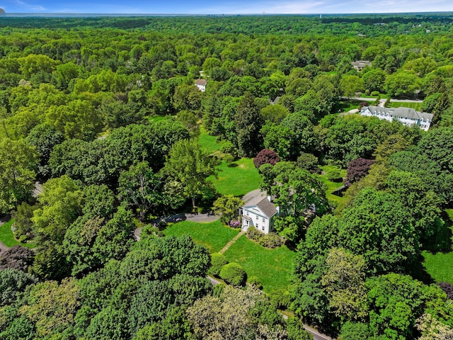 587 Carter St, New Canaan, CT 06840 - aerial view of property and surrounding area featuring a heavily wooded area