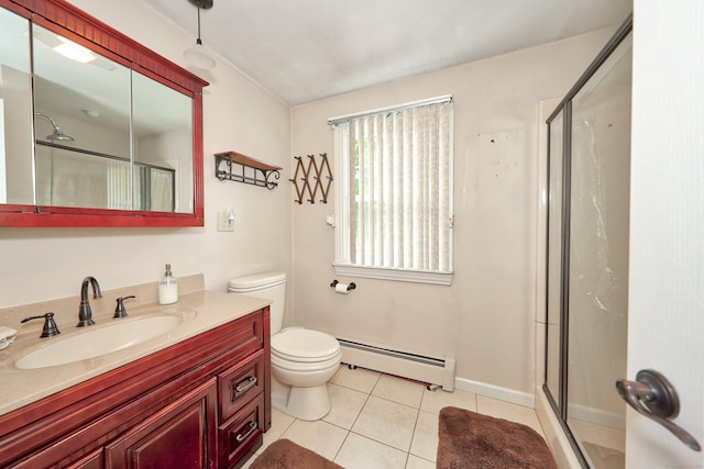 70 Cold Spring Cir, Naugatuck, CT 06770 - bathroom with a baseboard heating unit, a stall shower, tile patterned flooring, and vanity