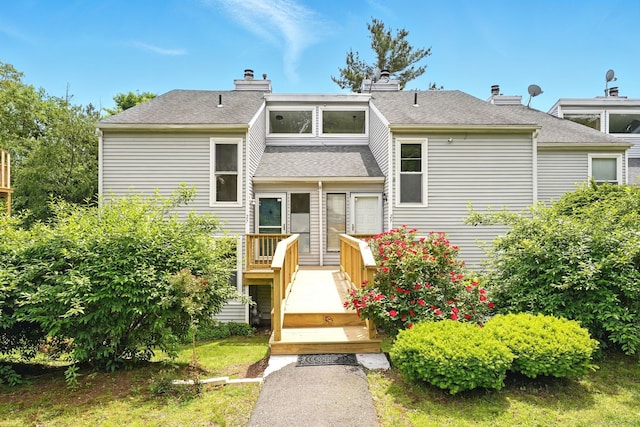 27 Pheasant Run Unit 27, Cromwell, CT 06416 - view of front of home featuring a deck, a chimney, and a shingled roof