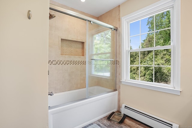 7 Silva Ter, Oxford, CT 06478 - bathroom featuring a baseboard radiator, plenty of natural light, and bath / shower combo with glass door
