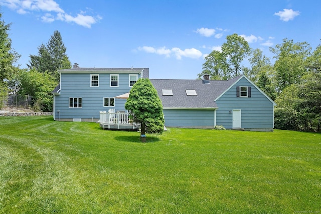 7 Silva Ter, Oxford, CT 06478 - back of property with a yard, a wooden deck, and a chimney