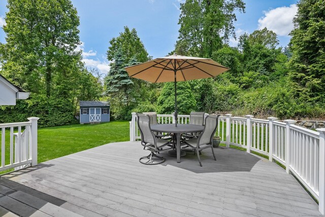 7 Silva Ter, Oxford, CT 06478 - wooden terrace featuring outdoor dining space, a yard, and view of scattered trees