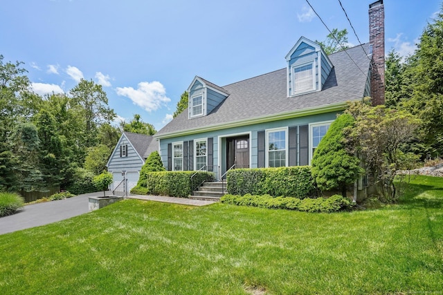 7 Silva Ter, Oxford, CT 06478 - cape cod home with a front lawn, a chimney, a garage, and roof with shingles