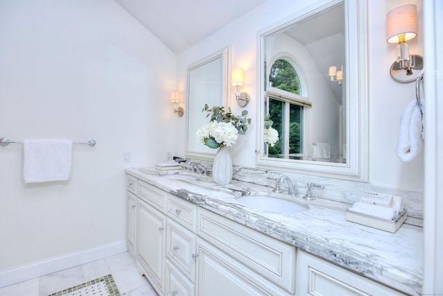 52 Woodside Ave, Westport, CT 06880 - full bath with lofted ceiling and double vanity