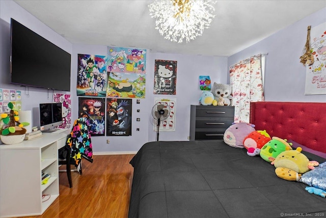 146 Whitewood Rd, Torrington, CT 06790 - bedroom featuring wood finished floors and a chandelier