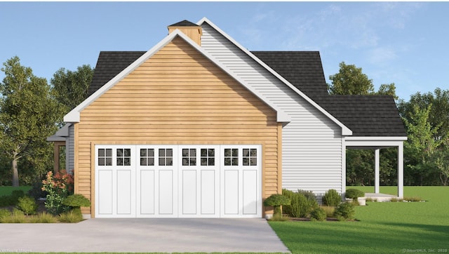 10 Singing Woods Rd, Norwalk, CT 06850 - view of front of house with a shingled roof, a garage, and a front yard
