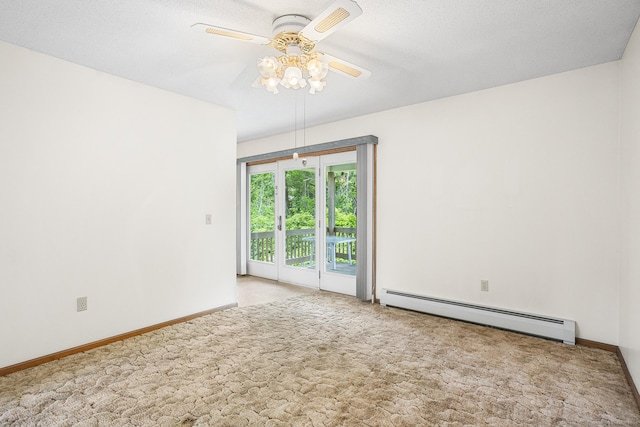 1441 Woodtick Rd, Wolcott, CT 06716 - unfurnished room featuring a baseboard heating unit, a ceiling fan, carpet, and baseboards