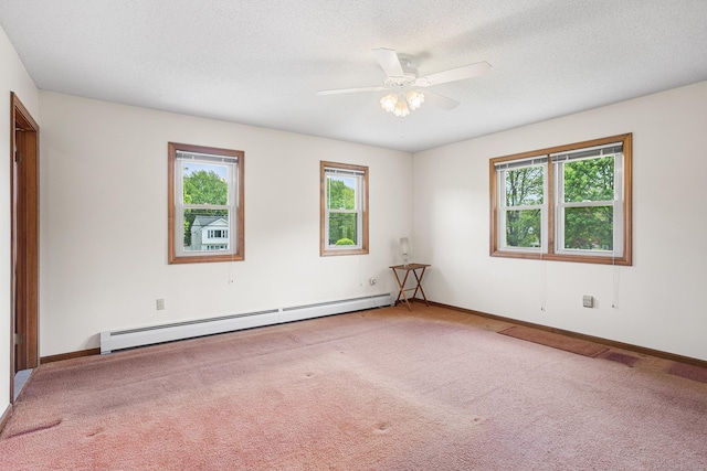 1441 Woodtick Rd, Wolcott, CT 06716 - carpeted empty room with a baseboard heating unit, ceiling fan, a textured ceiling, and baseboards